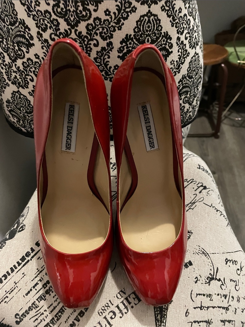 Kelsi Dagger Red Patent Tailored Toe Pumps